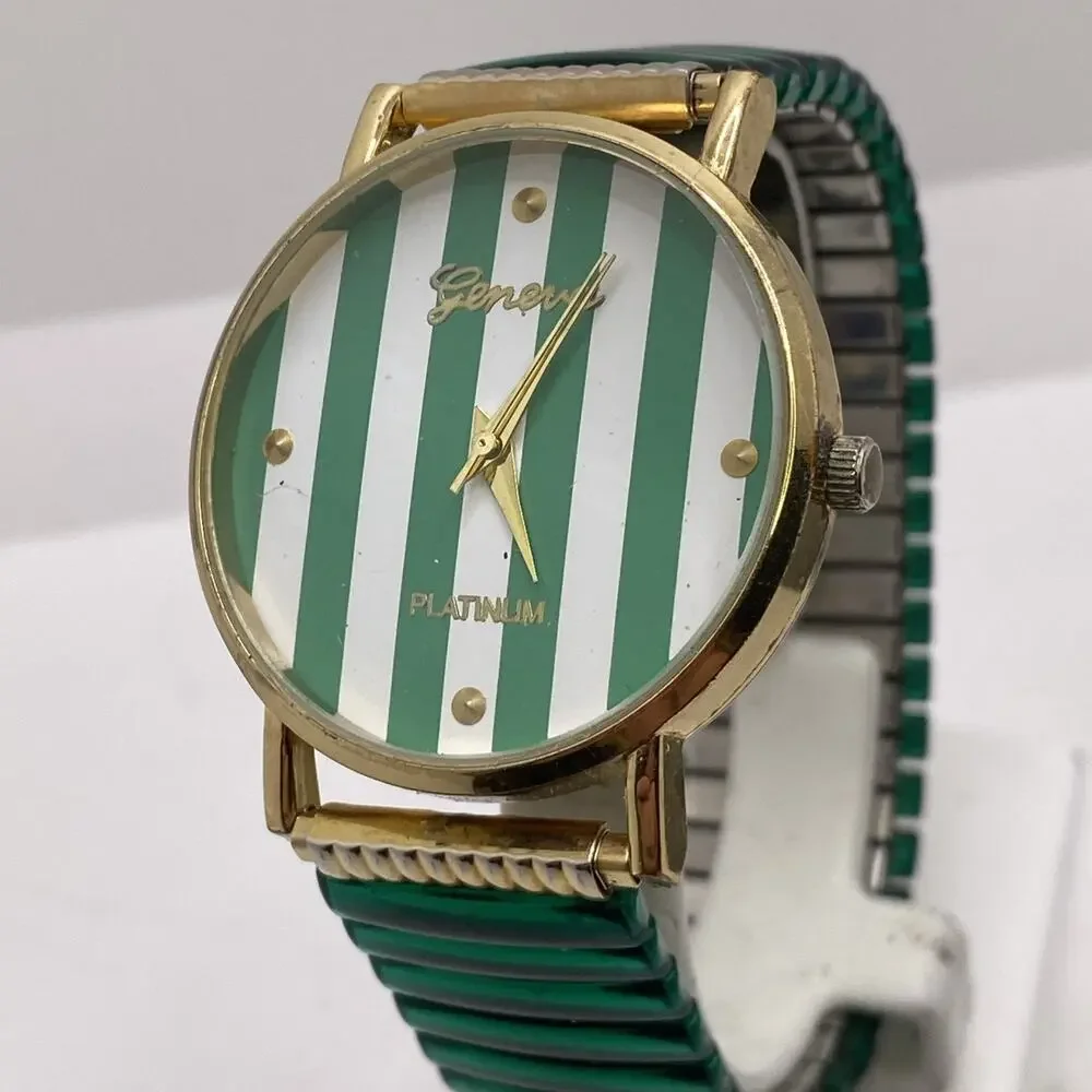 Vintage Geneva Green Stretch Christmas Colora Watch New Battery